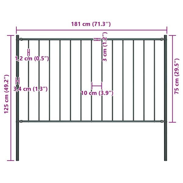 vidaXL Fence Panel with Posts Powder-coated Steel 5.9 ft x 2.5 ft Anthracite