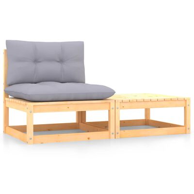 vidaXL 2 Piece Patio Lounge Set with Cushions Solid Wood Pine