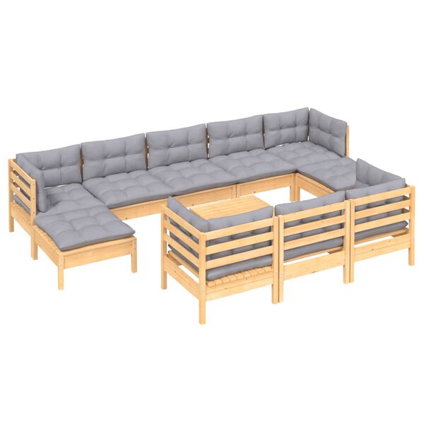 vidaXL Garden Lounge Set Grey Solid pinewood, fabric (100% polyester)