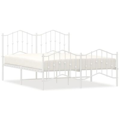 vidaXL Metal Bed Frame with Headboard and Footboard White 59.1"x78.7"
