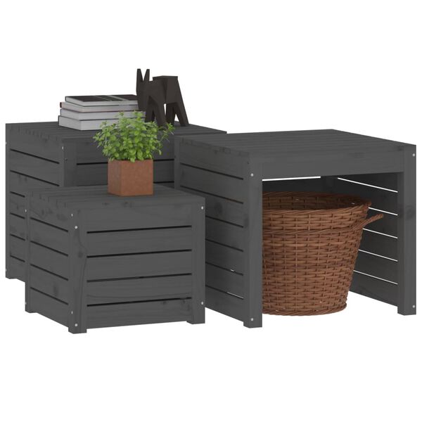 vidaXL Garden Box Set Gray Solid Pine Wood Small to Medium