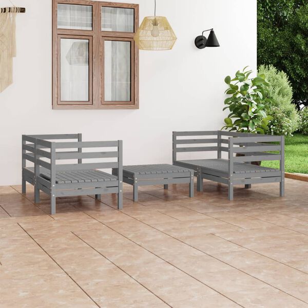 vidaXL Garden Lounge Set Grey Solid pinewood Modular Garden Lounge Set