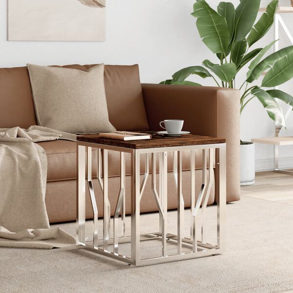 vidaXL Coffee Table Silver, Multicolor Stainless steel, Solid reclaimed wood
