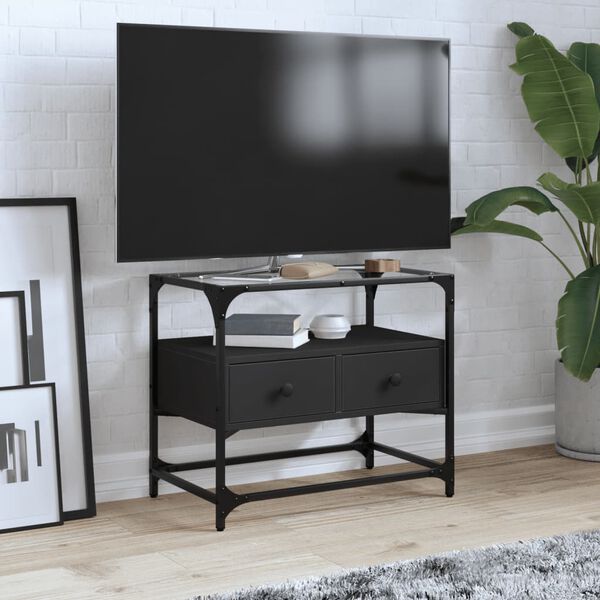 vidaXL TV Cabinet Black Engineered Wood, Glass Medium TV Cabinet