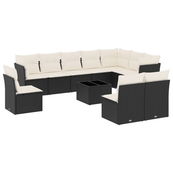 vidaXL Garden Sofa Set Black with Cream White Cushions