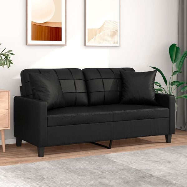 vidaXL 2-seater Sofa Black 75% Polyvinylchloride, 20% Polyester, 5% Cotton
