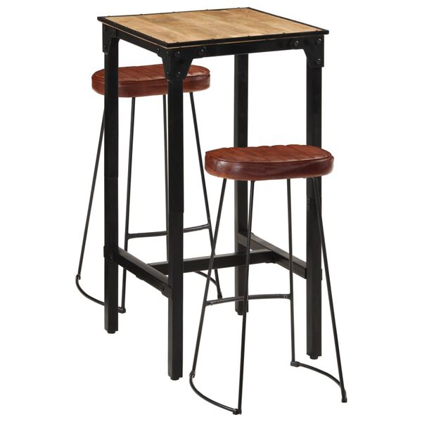 vidaXL Bar Set Natural wood Solid mango wood, Powder-coated iron Footrest