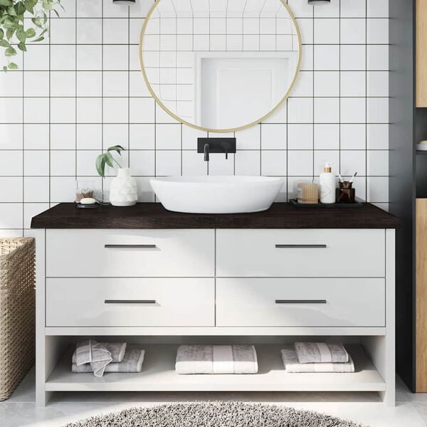 vidaXL Bathroom Countertop Dark Brown 63.0 x 19.7 x (0.8-2.4) " Treated Solid Wood