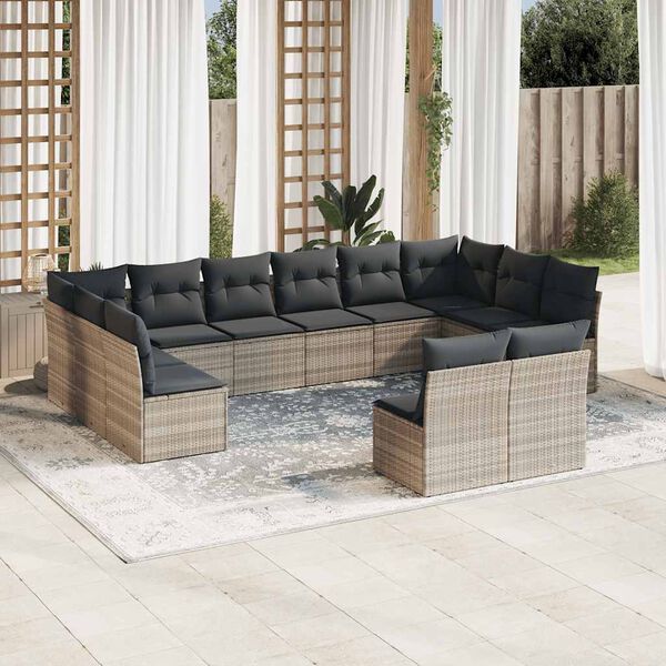 vidaXL Garden Sofa Set Light Grey PE rattan, powder-coated steel Large