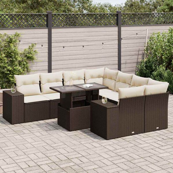 vidaXL Garden Sofa Set Brown PE Rattan Large Adjustable Armrests