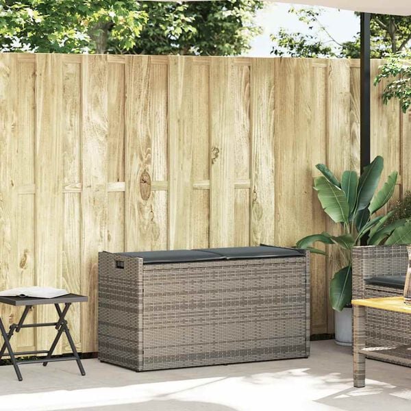 vidaXL Outdoor Storage Bench Grey Poly Rattan, Powder-Coated Steel 39.4 in