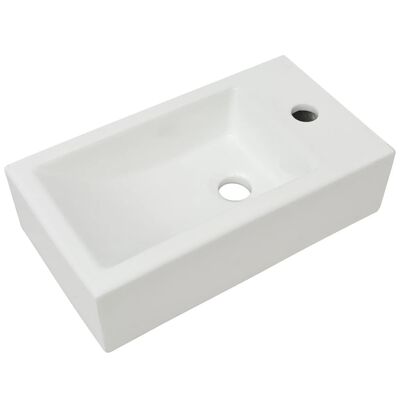 vidaXL Basin with Faucet Hole Rectangular Ceramic White 18.1"x10"x4.7"