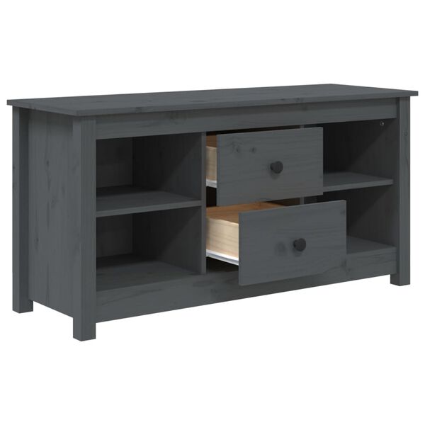 vidaXL TV Cabinet Grey Solid Pine Wood TV Cabinet Rectangular Modern