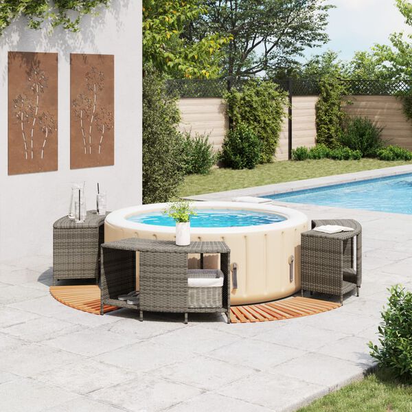 vidaXL Hot Tub Surround Grey Poly Rattan, Solid Acacia Wood Large