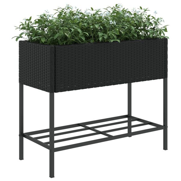vidaXL Garden Planter Black PE Rattan Medium Garden Planter