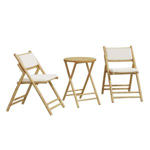 vidaXL Bistro Set Cream White Bamboo, Fabric (100% polyester)