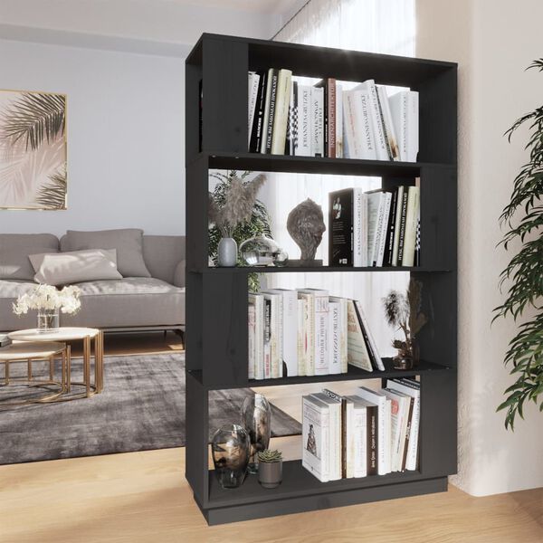 vidaXL Book Cabinet Grey Solid Pine Wood Medium Book Cabinet