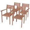 vidaXL Patio Chair Set of 4 Teak Wood Fine sanded teak wood Medium