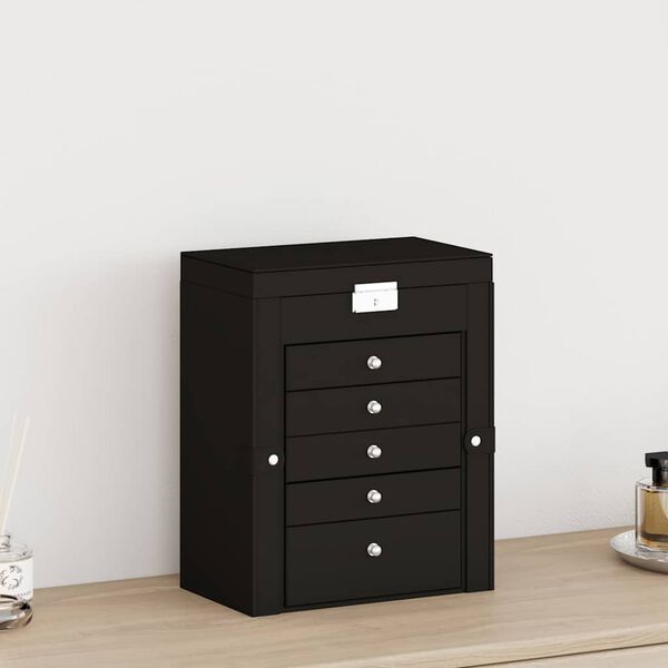 vidaXL Jewellery Box 6-Layer with Mirror Lockable Black