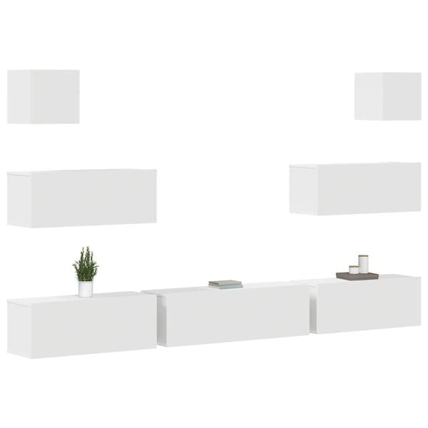 vidaXL TV Cabinet Set Set of 7 White Engineered wood Large Storage