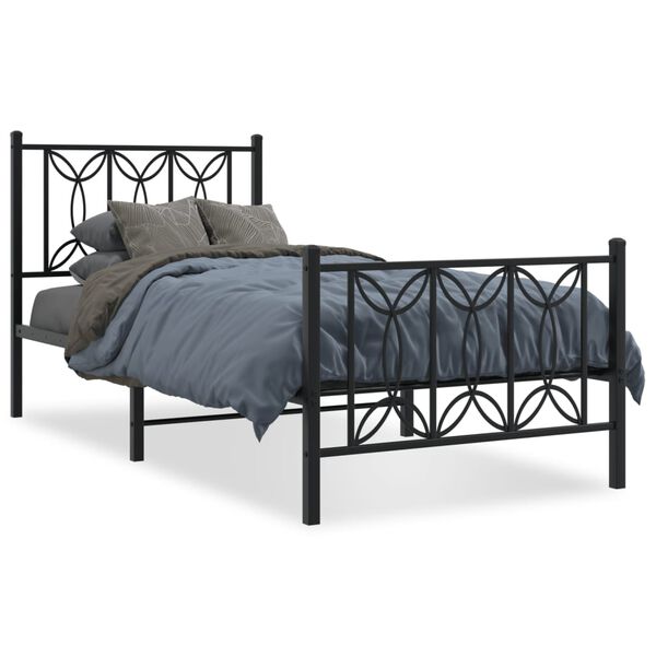 vidaXL Bed Frame Black Steel Single Bed Frame Rectangular Modern