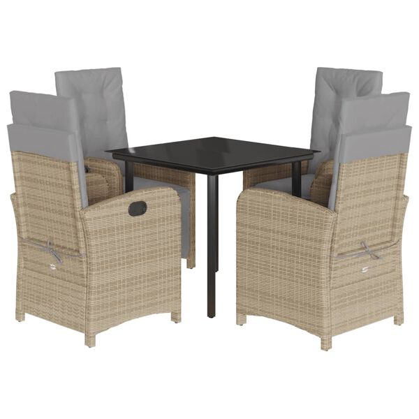 vidaXL 5 Piece Patio Dining Set with Cushions Mix Beige Poly Rattan
