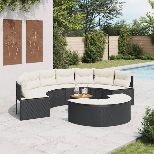 vidaXL 3 Piece Patio Sofa Set Half-Round Black Poly Rattan