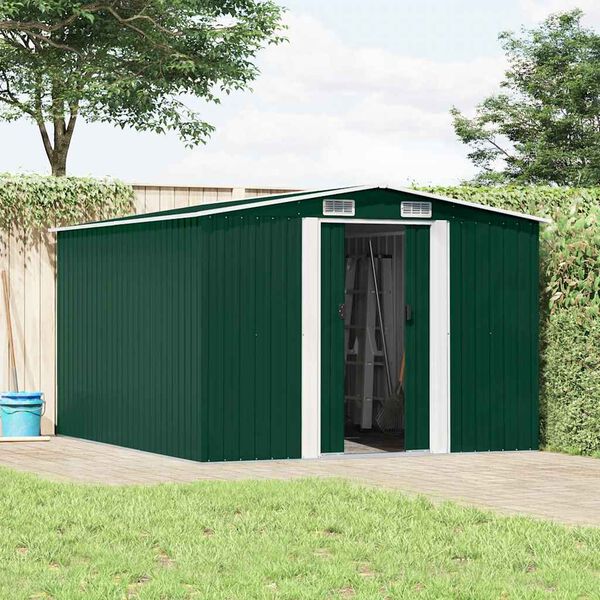 vidaXL Garden Shed Green Galvanized steel 101.2 x 117.3 x 70.1 in