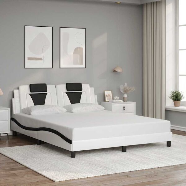 vidaXL Bed Frame "Viana" without Mattress White and Black 63"x78.7" Faux Leather