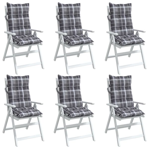 vidaXL Highback Chair Cushion Set of 6 Grey Check Pattern