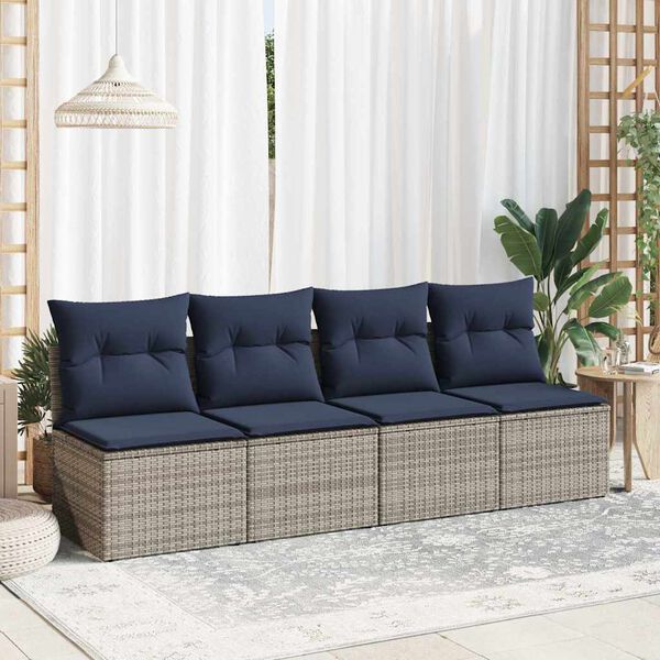 vidaXL 2 Piece Patio Sofa Set with Cushions Gray Poly Rattan Acacia
