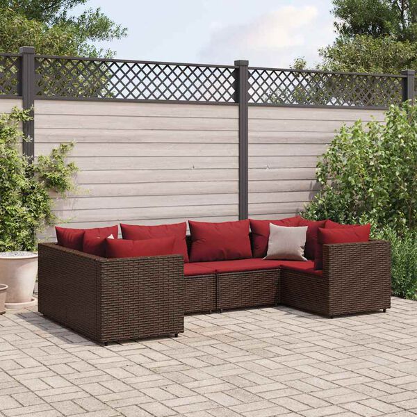 vidaXL Patio Lounge Set Brown PE rattan 6 Piece Set Adjustable Feet