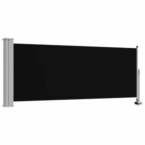 vidaXL Side Awning Black Screen + Grey Stand Polyester, Powder-Coated Iron