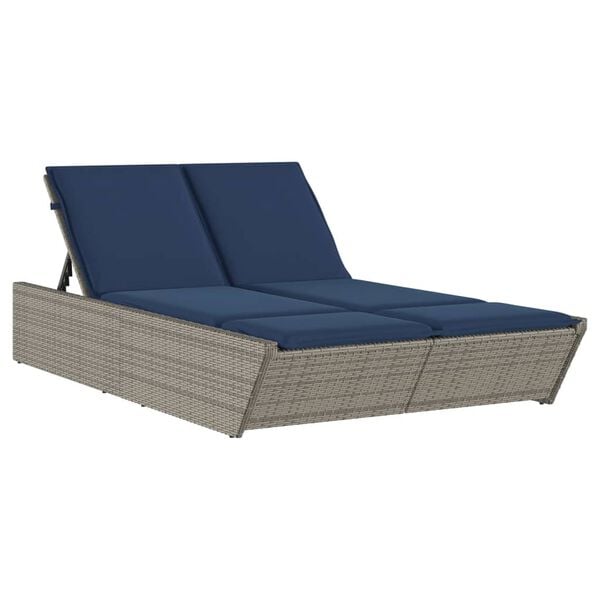 vidaXL Patio Double Sun Lounger Gray PE Rattan Double