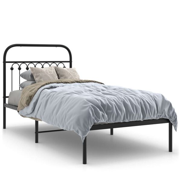 vidaXL Bed Frame Black Steel Single Rectangular Traditional Durable