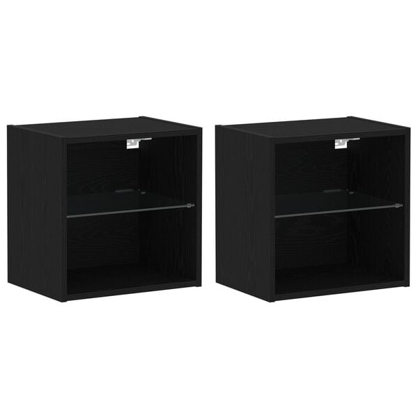 vidaXL Floating Shelf with Shelf 2 pcs Black 15.75 x 11.22 x 15.75 in