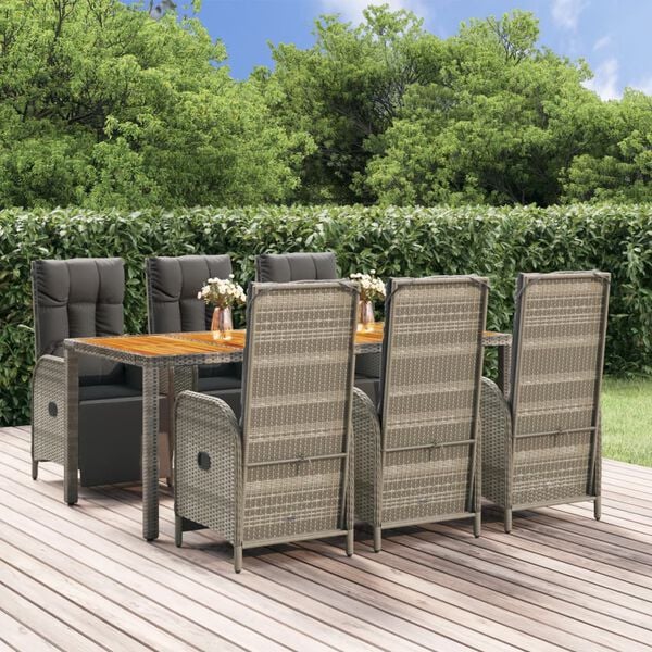 vidaXL Garden Dining Set Grey, Dark Grey PE Rattan Large