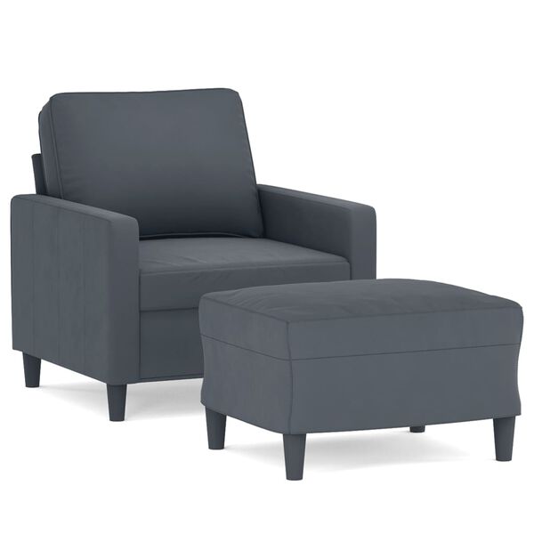 vidaXL Sofa Chair with Footstool Dark Gray 23.6" Velvet