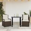 vidaXL 3 Piece Patio Dining Set with Cushions Brown Poly Rattan