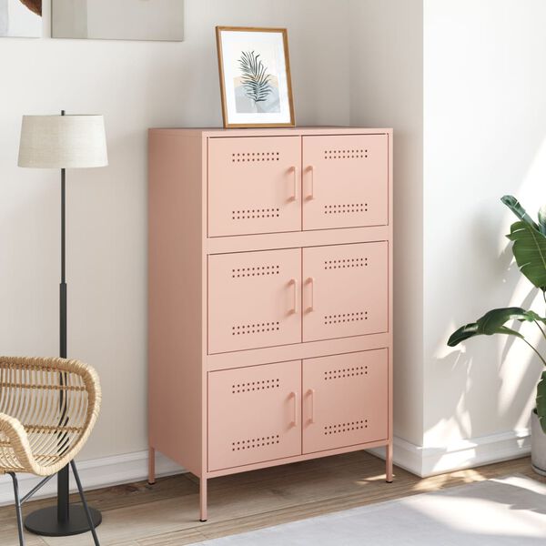 vidaXL Highboard Pink Steel 26.8 x 15.4 x 44.5 in Highboard