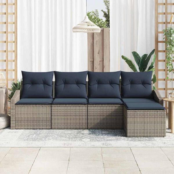vidaXL Sofa Set with Cushion 5 pcs Grey Poly Rattan