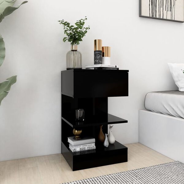 vidaXL Bedside Cabinet Black Engineered Wood Standard Bedside Cabinet