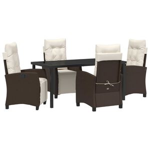 vidaXL Garden Dining Set with Cushion 5 pcs Brown Poly Rattan