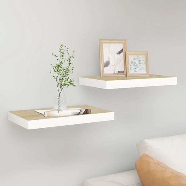 vidaXL Wall Shelf Set of 2 Oak and White Honeycomb MDF, metal Medium