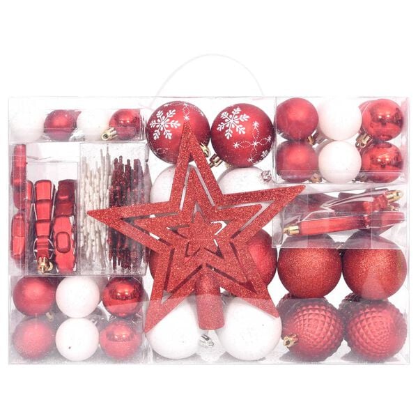 vidaXL Christmas Bauble Set Red, White Plastic Various Decorative Inlays