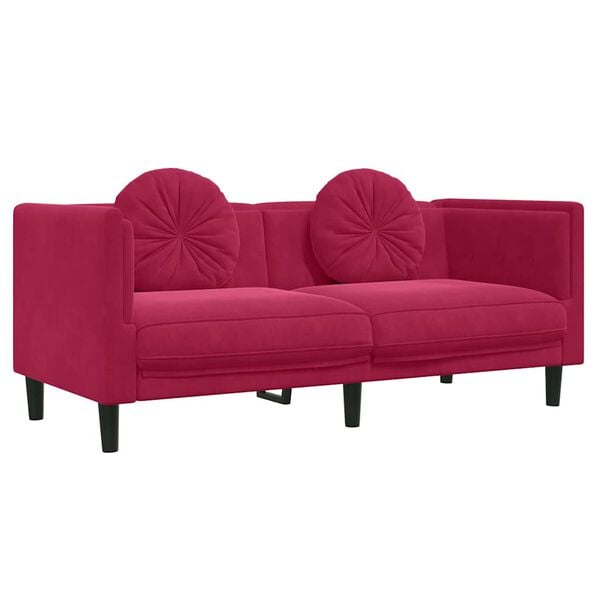 vidaXL Sofa Wine red Velvet (100% polyester), Plywood, Solid wood 2-Seater