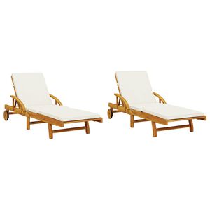 vidaXL Sun Lounger Set of 2 Brown, Cream White Solid Acacia wood