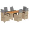 vidaXL 7 Piece Patio Dining Set with Cushions Beige Poly Rattan