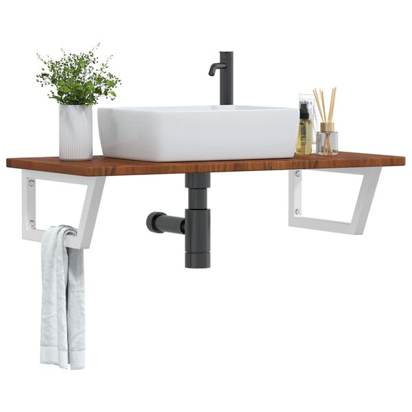vidaXL Basin Shelf Dark brown with white brackets Solid oak, Steel Medium