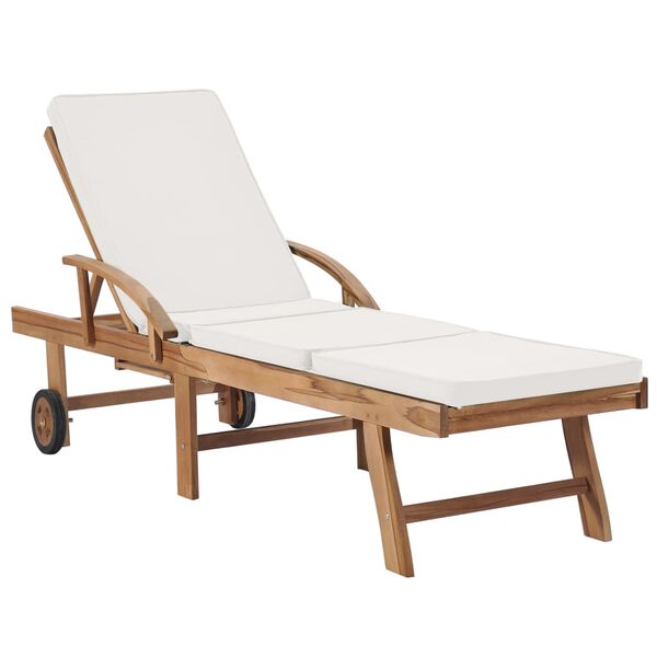 vidaXL Sunlounger Set of 2 Cream Solid Teak Wood Extra Long